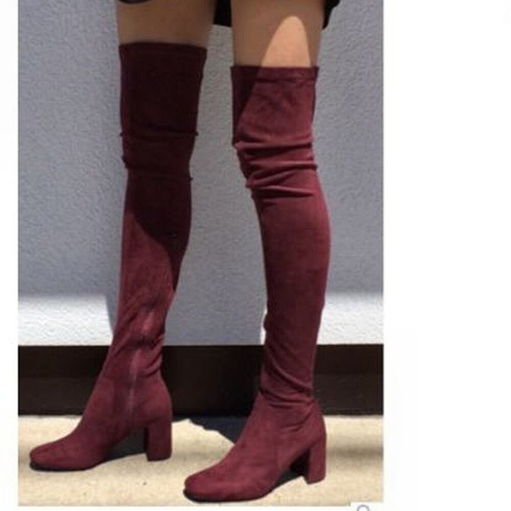 Jeffrey Campbell Cienega Over The Knee Boots, Burgundy Velvet, Womens Size 6 M